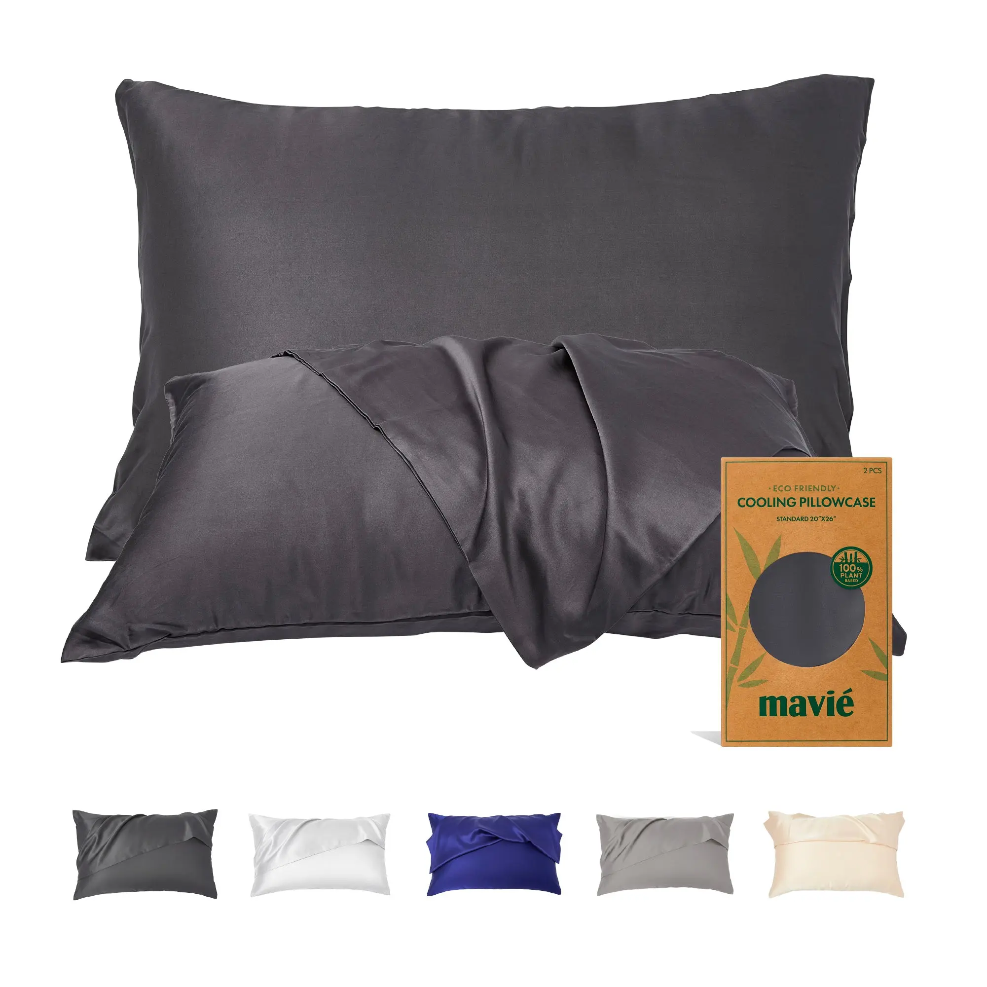 Mavié Plant-Derived Cooling Viscose Pillowcases (Set of 2) – Moisture-Wicking & Hair Protection