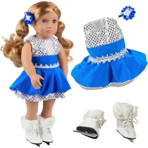 Dress Along Dolly 3pc Ice Skating Doll Outfit- Compatible w 18" American Girl Doll- Set Includes Sparkly Dress, Ice Skates & Hair Clip- Gift Set
