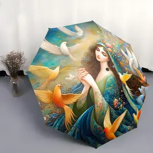 1 PC Personalized Folding Umbrella with Image of the Virgin Mary Among White Doves, Suitable as a Birthday Gift, for Various Holidays, Travel, and Gifting