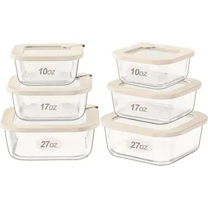 Green Glass Food Storage Containers with Glass Lids, Microwave Safe Food Container Set, Airtight Meal Prep Containers, 100% Plastic Free, 6 Pack