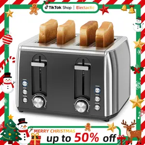 Electactic 4 Slice Toaster, 6 Browning Settings, Removable Crumb Tray, Stainless Steel Bread Toaster for Bagels, Muffins, Waffles, Defrost, Cancel Button, 120V 1800W