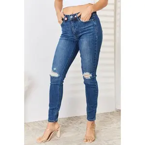 RISEN JUDY  Blue Jeans Remy High Waisted Distressed Blue Denim Skinny