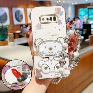 Pearl Strap Lanyard Note 8 Shockproof Plating Phone Holder Case Compatible With for Samsung Galaxy Note 8 Dreamy Balloon Paradise Toy Bear Case Cover for Popular