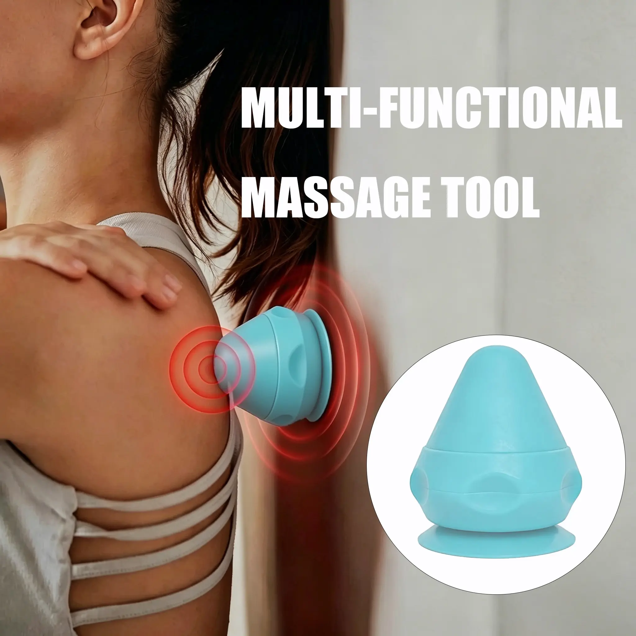 Mountable Massage Therapy Tool for Sore Muscles and Deep Tissue Relief, Multi-Surface Suction Cup Wall Massager for Trigger Points and Myofascial Release in Light Blue