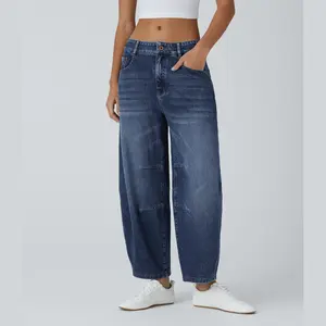 Halara Flex Low Rise Zipper Pockets Barrel Leg Casual Jeans