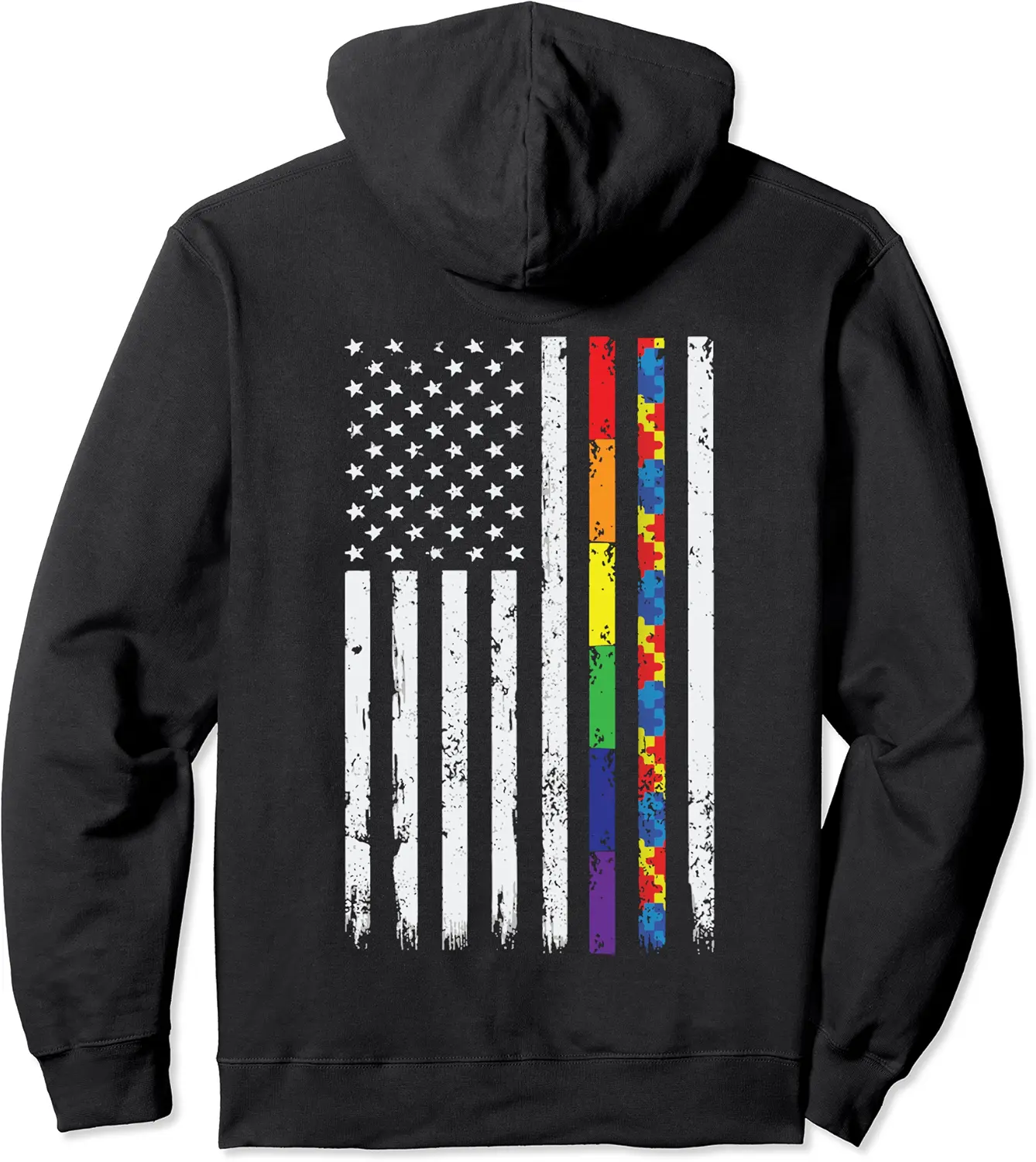 Support Autism & Gay Pride LGBT American Rainbow Puzzle Flag Pullover Hoodie - Margaritahe Shop 34B07V716KXD