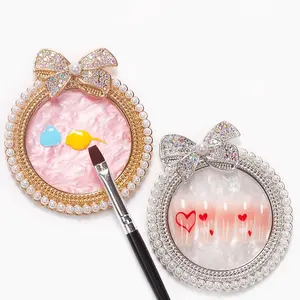 Nail Art Color Palette, 1 Piece Rhinestone Butterfly & Pearl Decor Nail Art Color Mixing Tool, Professional Nail Art Tool for Home & Salon Use, Rhinestone Bow Decorated