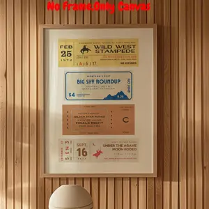 Vintage Western Wall Art, Retro Concert Ticket Poster, Canvas Prints, No Frame, Unframed Art Print, Wall Art for Home Living Room Bedroom, Home Decor, Ornaments