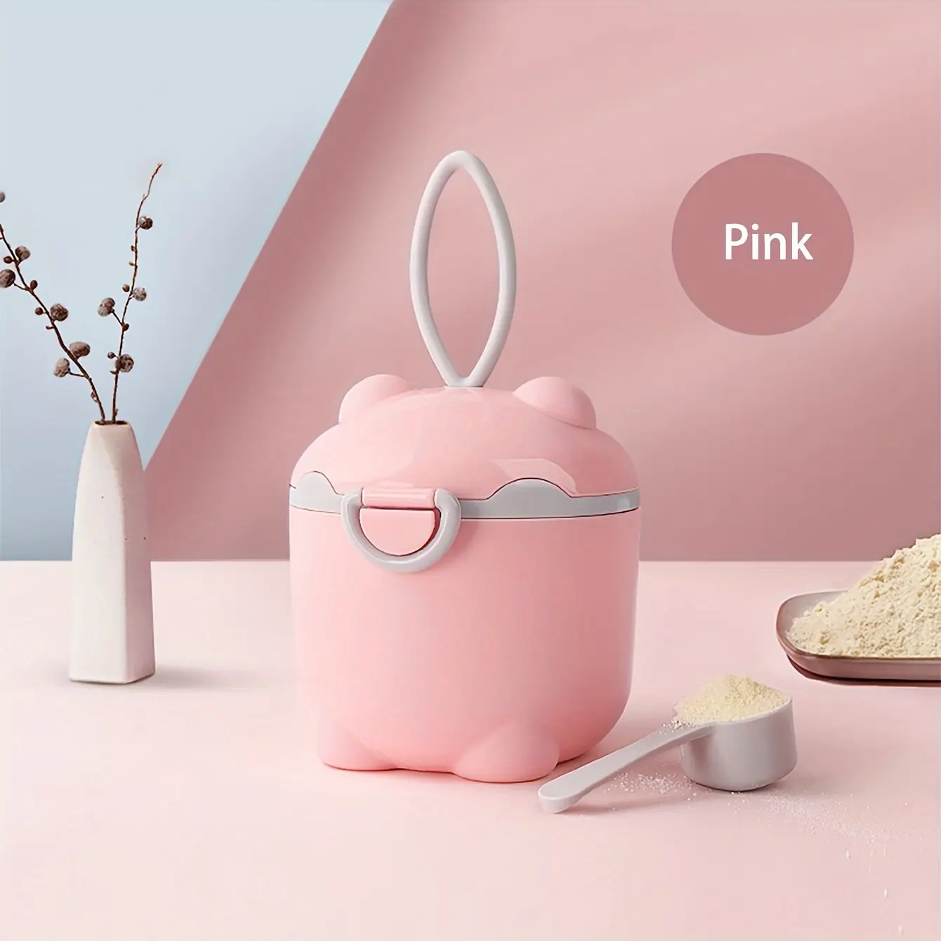 Cute Cartoon Portable Milk Powder Case With Spoon-Green, Travel Formula Dispenser Container, Snack Fruit Food Storage Box-L