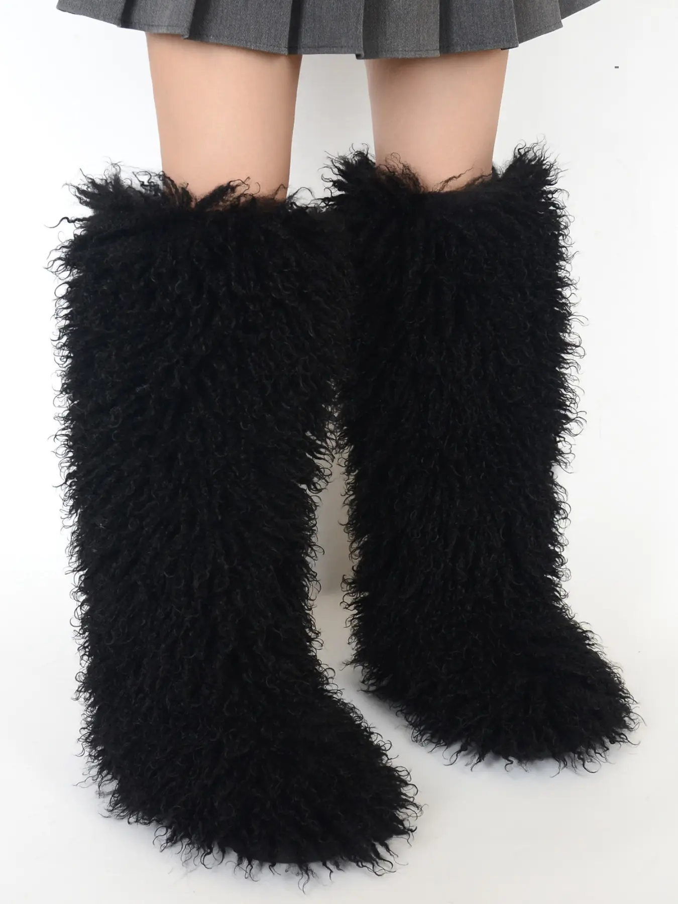 Women's Mid-Calf Wave Print Boots, Textile Upper PVC Sole Round Toe Fashion Booties, Comfortable Warm Over-The-Knee Shoes for Fall & Winter, Boot Heels