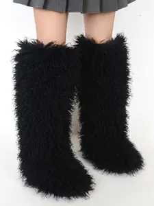 Women's Mid-Calf Wave Print Boots, Textile Upper PVC Sole Round Toe Fashion Booties, Comfortable Warm Over-The-Knee Shoes for Fall & Winter, Boot Heels