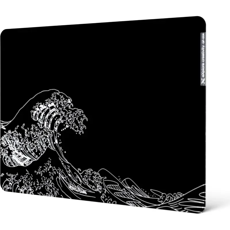 XVX Black Kanagawa Glass Mousepad 4.0, Hard  Pad for Gaming, Ultra-Smooth -Etched Surface  Mat with Non-Slip Rubber Base(410mm*310mm)