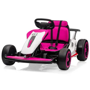 Electric Drift Go Kart for Kids, Go Kart with 200W Dual Motor & 7AH Battery, 8.1MPH Max Speed, 360° Drifting, 5-Point Safety Belt, 110LBS Load,USB/MP3 Player,Pink