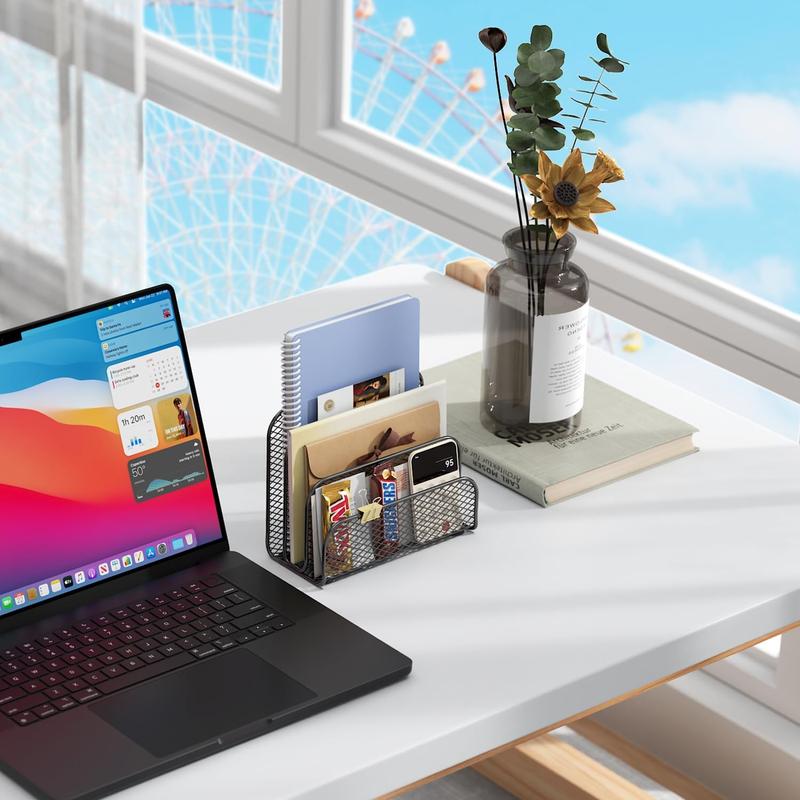 Mail Organizer Countertop, Metal File Holder with 3-Slot, Bill Organizer for Office Receipts and Letter Paper Storage (Black)