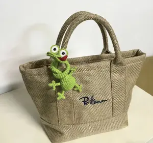 Whimsical Crochet Long Neck Green Frog Toy, Unique Silly Long Neck Frog Bag Charm Car Hanging Ornament