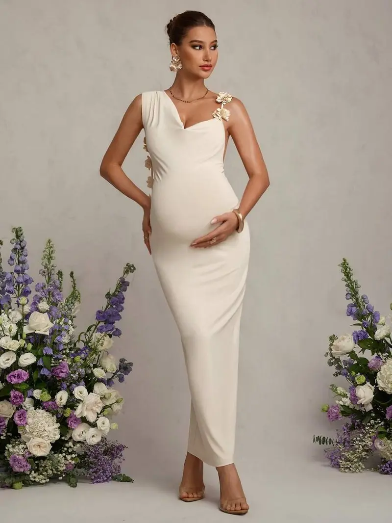 ELARA Maternity Fitted Backless Dress, Maternity Hollow Square Neck Long  Dress, Suitable For Photography, Baby Shower Parties - TikTok Shop