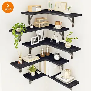 Corner Book Shelf, Black Corner Floating Shelves, Set Of 5 Wall Mounted Corner Shelf, Rustic Wall Shelves For Bathroom, Kitchen, Seasoning Bottles, Bedroom Or Living Room, Valentine'S Day Decor