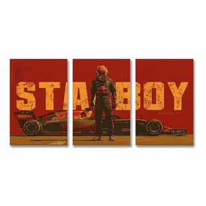 Vintage Formula Racing Driver 3 Panel Canvas Print, Retro Red Race Car Wall Art, Decor for Living Room, Bedroom,  Office, Dorm, Game Room
