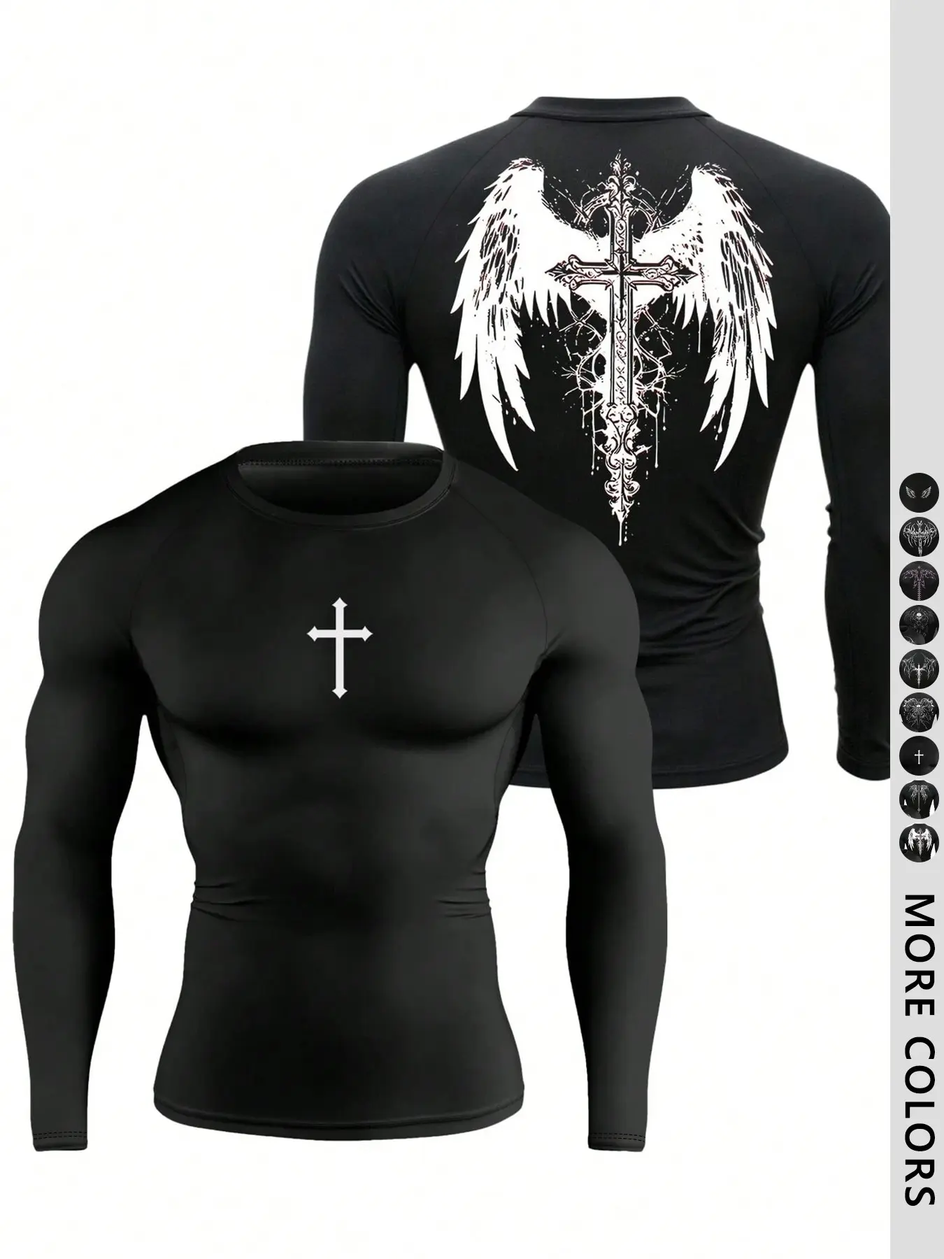Men's Fitted Outdoor Sports Print Long Sleeve T-Shirt, Comfortable Breathable Compression Fitness Training Tee, Casual Fashion Workout Shirt, Compression Workout Shirts, Fitness Top, Sports Tops, Workout Apparel, Casual Sporty Top