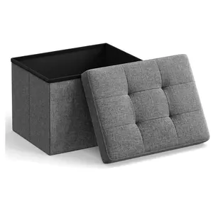 Small Folding Storage Ottoman, Foot Rest Stool, Cube Footrest, 12.2 x 16.1 x 12.2 Inches, 286 lb Load Capacity, for Living Room,Dark Gray