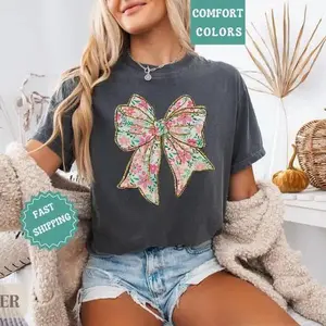 Comfort Colors Coquette Bow Shirt Floral Bow Tee, Soft Cotton Crewneck Shirt for Men and Women, Gift for Him or Her, Unisex Stylish Casual - TrendWear USA