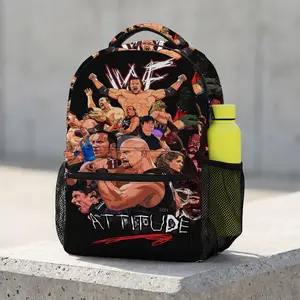 WWE Cute Cartoon Backpack 17-Inch | Kawaii Print School Bookbag | Large Travel Daypack with Water Bottle Holder for Teens Kids