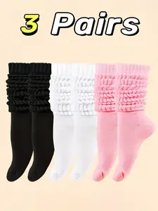 Women's Fitted Thick Knit Long Tube Socks, 6 Pairs Winter Warm Crew Socks, Casual Style for Fall & Winter Seasons, Daily Wear Essentials