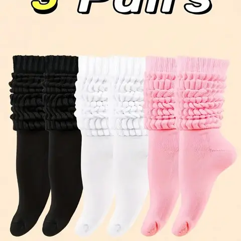 Women's Fitted Soft Thick Knit Fabric Long Tube Socks, 6 Pairs Winter Warm Crew Socks, Lady Casual Style for Fall & Winter Seasons, Daily Wear Essentials, Casual Comfy Socks, Knitted Socks, Womenswear, Sock Set