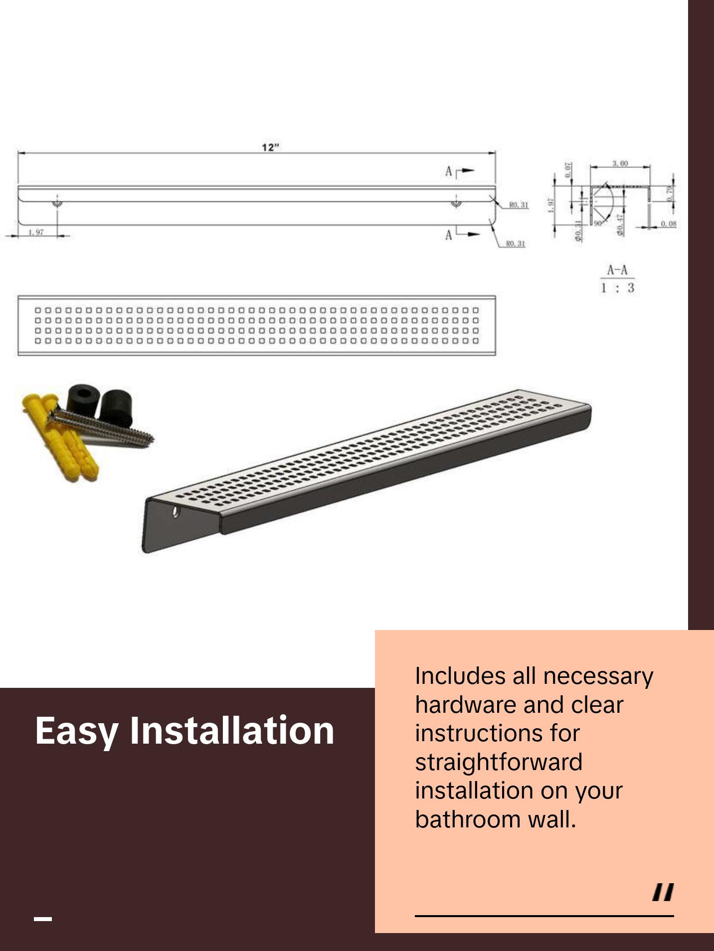 12 Inch Matte White Stainless Steel Wall-Mounted Shower Shelf