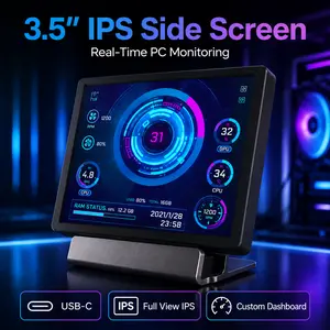 3.5" IPS PC Side Screen USB-C Monitor, Real-Time CPU/GPU/RAM & Temperature Display, Portable Secondary Display for Gaming, Streaming, Workstation, Custom Dashboard, Plug & Play, Compact Desktop PC Accessory
