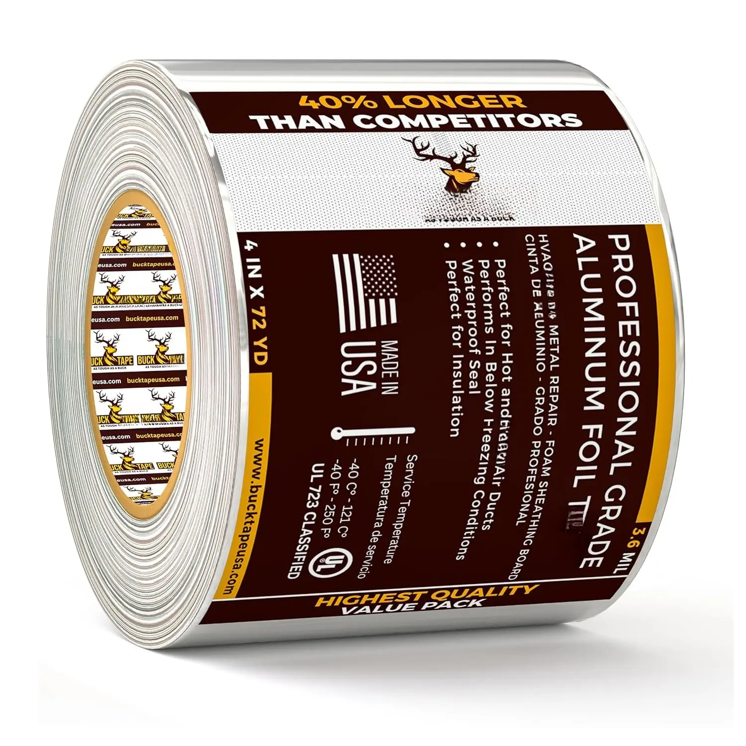 Industrial Aluminum Foil Insulation - 4 in x 216 Ft (72 Yd), 3.6 Mil HVC, High Temperature Resistant, UV Resistant for Ductwork, Metallic Repair (1 Pack)