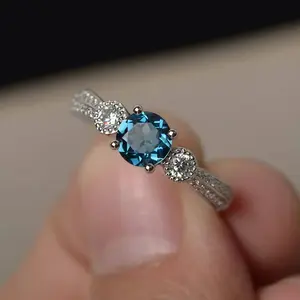 New fashion jewelry sea blue ring marriage proposal engagement jewelry simple couple wedding jewelry