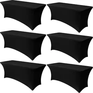 6 Pack Stretch Spandex Table Covers for 6 Foot Tables - 6 FT Rectangular Fitted Tablecloth Protector for Wedding, Banquet, Party (Black, 72 Length x 30 Width x 30 Inches)