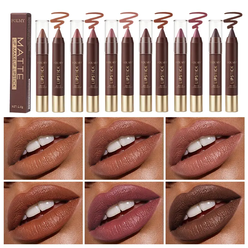 FOLMY  6Pcs Matte Creamy Lipstick Pencil Set Long Lasting Makeup Waterproof Transferproof Lip Pens Nude Brown Moisturizing Lip Glossy Smooth Cosmetics DealsForYouDays