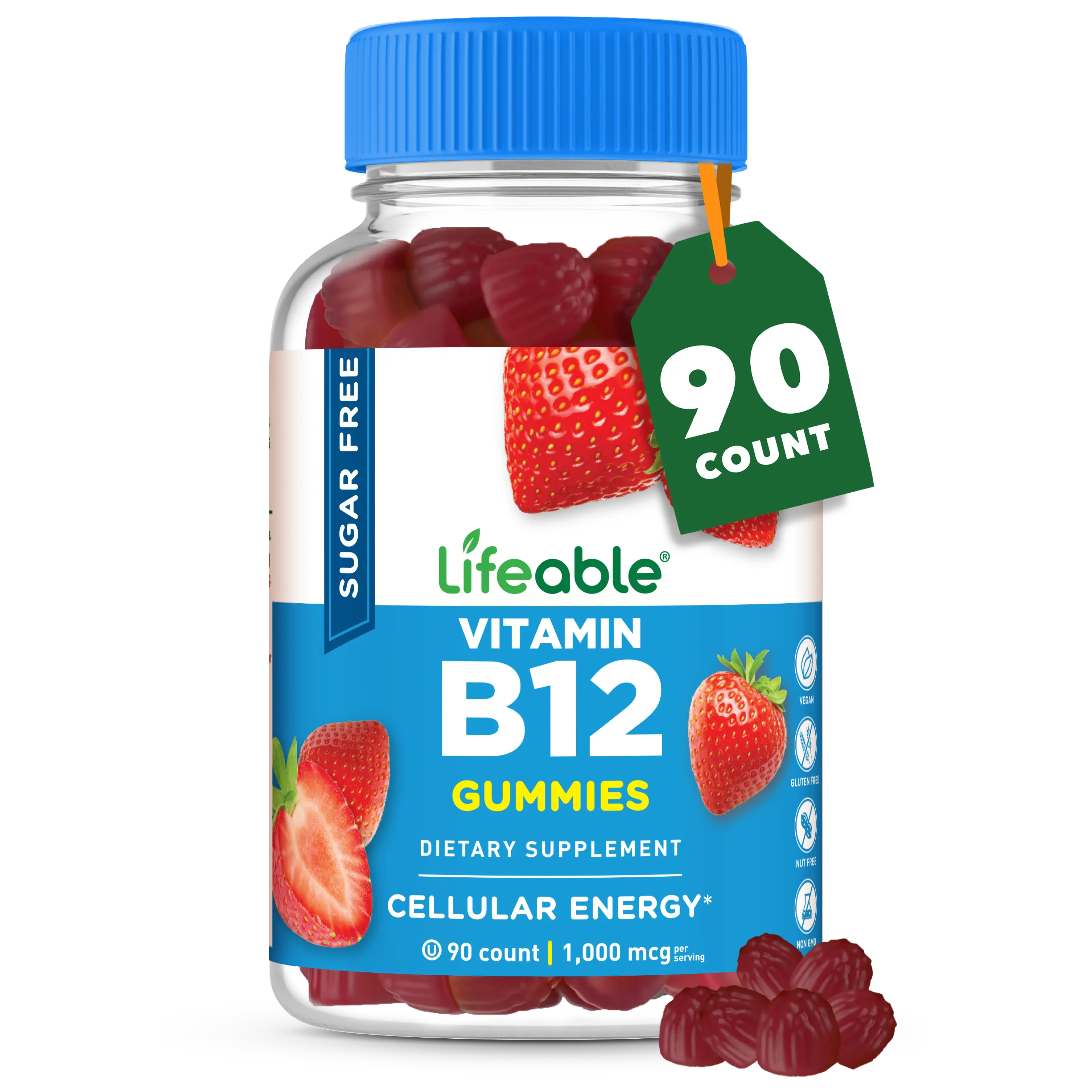 Lifeable Adults Sugar Free Vitamin B12 Gummies, 1000 mcg, 90 count