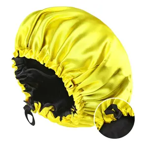 2026 new double-sided satin nightcap, women's fashion elastic hair care cap, button shower cap