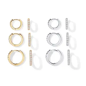 3 Pairs CZ Huggie Hoop Earrings Set for Women, Golden Silver Plated Mini Hoop Earrings, Dainty Sparkly Cartilage Helix Earrings Stackable Jewelry