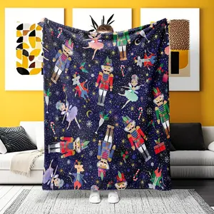 "A Nutcracker Ballet Christmas Flannel Blanket – Ultra-soft for Home, Camping & Office! Ideal for holiday lovers seeking whimsical, festive decor with a classic ballet twist and rich, detailed design."