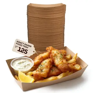 IDL Packaging 6.5" x 4.5" x 1.5" Kraft Paper Food Trays (Pack of 125) - USA-Made, Food-Safe Poly-Coated for Extra Moisture Resistance - Recyclable Trays for Fries, Burgers, Appetizers & Side Dishes