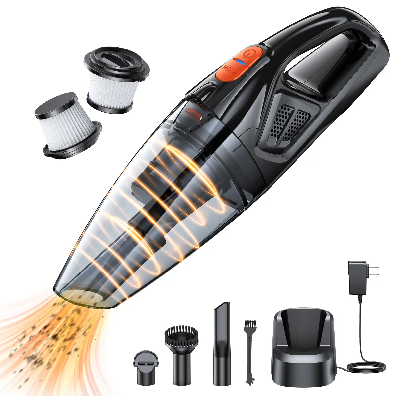 Handheld Vacuum Cordless Rechargeable 9KPA - [2H Fast Charging Dock] Portable Car Vacuum Cleaner High Power Suction with LED Light, 2 HEPA Filters, Dust Busters Wet Dry for Home/Car/Office/Pet