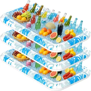 3 Pcs Ice Buffet Serving Tray Drink Cooler with Drain Plug,Inflatable Colorful Light Ice Serving Buffet Bar Inflatable Cooler for Parties Food