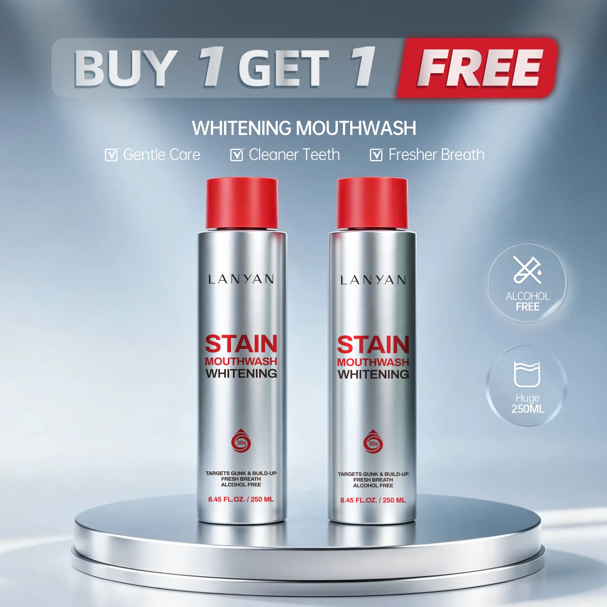 [BUY 1 GET 1 FREE]LANYAN Stain Mouthwash for White Teeth, Freshens Breath with Essential Ingredients, Eliminates Bad Odors