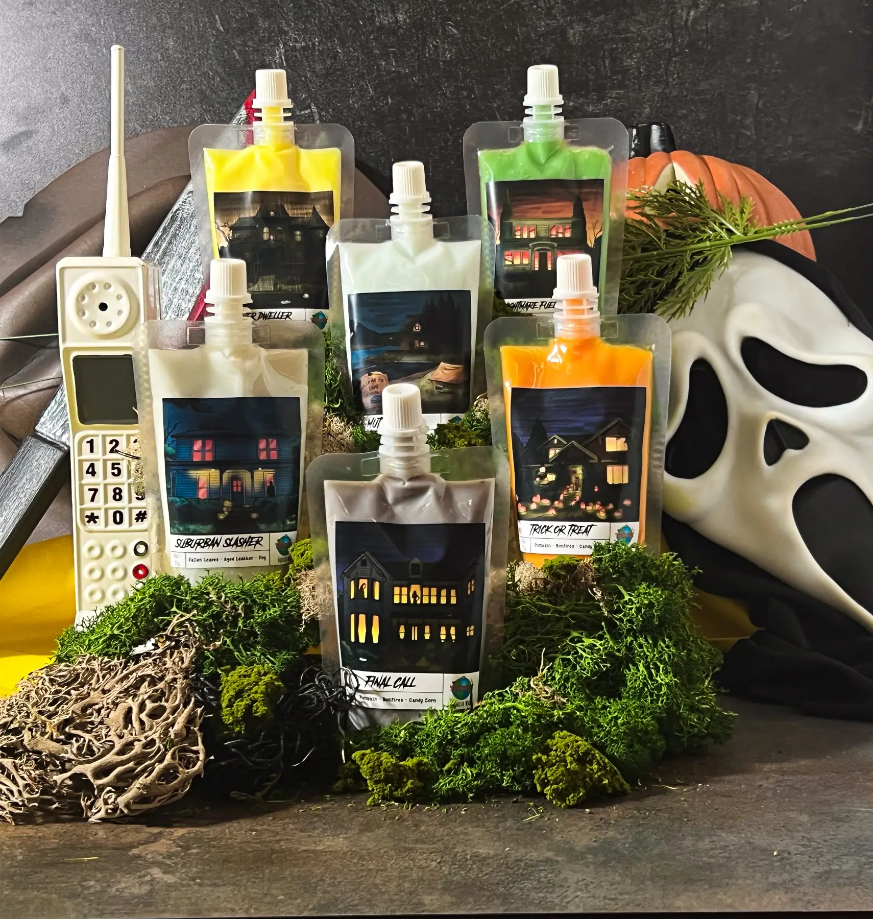 Halloween Themed Scented Squish Squeeze Wax Melt Collection - 6 Scents Including Sam's Pumpkin Patch & Freddy's Boiler Room - Perfect for Halloween De