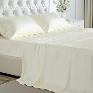 Viscose Derived from Bamboo, Soft Cooling Bedding with Finish,16" Deep, Hypoallergenic, Breathable, 4 Pieces Full Luxury Hotel Milky White Bed Sheet Set, Oeko-Tex Certified