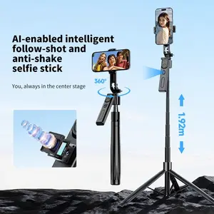 AI Auto Face Tracking Tripod, 360° Smart Gimbal Stabiliser with Gesture Control, No App Required Anti-Shake Extendable Phone Stand for iPhone & Android, Vlog Live Stream Content Creation