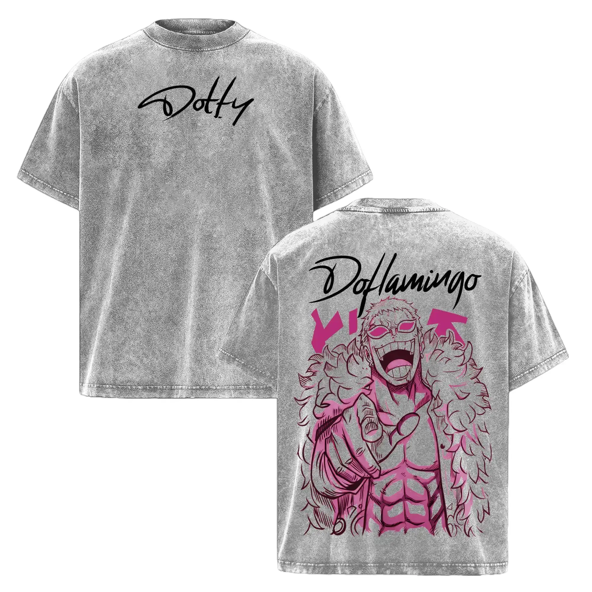 Men's Short-Sleeve Oversized Unisex 1 Piece Anime Doflamingo Heavenly Demon Tee - String Devil Fruit Power Graphic, Acid Washed Heavy Cotton, Double Printed Streetwear Gift Shirt, Funny Meme Tee,men's t shirts,short sleeve,cotton graphic tees
