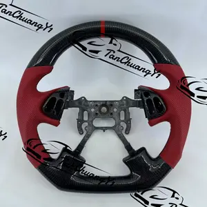 Red Leather Carbon Fiber Steering Wheel Fit for Acura TL 2003-2007 with Trim