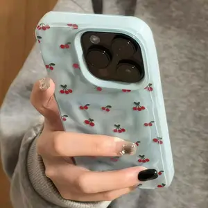 Phone Case - Cute Cartoon Style Red Cherry Textured Phone Case, designed for iPhone 11 to 16 Pro Max, including protective cases for iPhone 14, 15 and 16 Plus, featuring a stylish TPU soft shell design.
