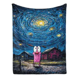Courage the Cowardly Dog Gogh-Style Starry Night  Fuzzy Flannel Throw Blanket   Soft Funny Throw Blanket Cozy Lightweight Plush Portable Cover Blanket For Sofa,Warm Gift For Birthday,Christmas,Multiple Blanket