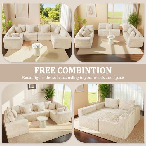 Niccae 135.5-Inch Modular U-Shaped Corduroy Couch - 6-Seater Recliner with Reversible, Freely Configurable Design, Gray Striped Fabric, 3-Pack Shipped Modular Upholstered Living Room Sofa Niccae 135.5-Inch Modular U-Shaped Corduroy Couch - 6-Seater Recliner with Reversible, Freely Configurable Design, Gray Striped Fabric, 3-Pack Shipped Modular Upholstered Living Room Sofa